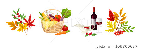 Thanksgiving Day Symbol and Festive Food Vector Set 109800657