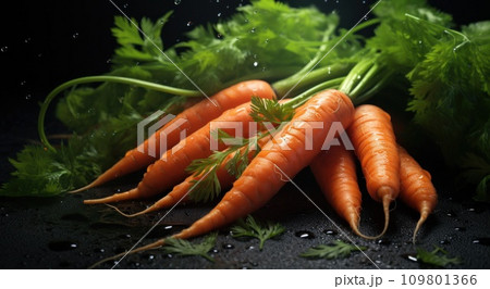 fresh carrots for snacks with water drops 109801366