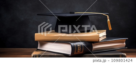 graduate degree cap on the books graduate degree cap on the books 109801424