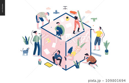 Technology 1 -Strategic Partership - Synergy flat vector concept digital illustration partnership and synergy metaphor. Business workflow and team management Creative landing web page design template 109801694