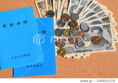 年金手帳と通貨 年金イメージ 年金手帳と通貨 年金イメージ 109803158