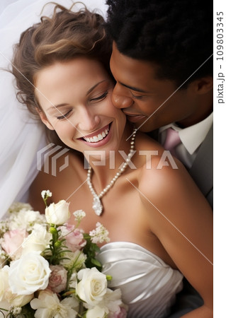 A romantic couple in love, surrounded by joy, flowers 109803345