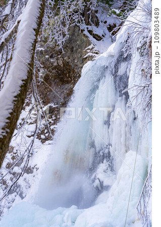 【冬素材】氷結した善五郎の滝【長野県】 109803489