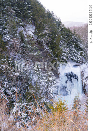 【冬素材】氷結した善五郎の滝【長野県】 109803516