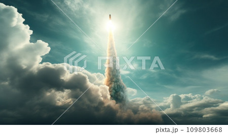 there is a rocket that launch in front of a cloud there is a rocket that launch in front of a cloud 109803668