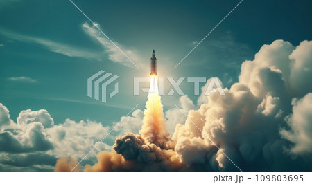 there is a rocket that launch in front of a cloud there is a rocket that launch in front of a cloud 109803695