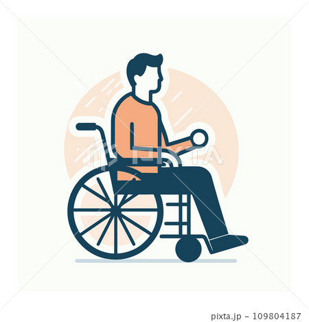 A person in a wheelchair is depicted in a stylized vector illustration. 109804187