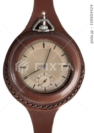 Vintage pocket watch in leather watch strap with stainless buckle that upgrade pocket watch to wristwatch. World War 1 period. Vintage pocket watch in leather watch strap with stainless buckle that upgrade pocket watch to wristwatch. World War 1 period. 109804424