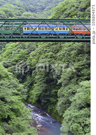 箱根登山鉄道【神奈川県】 出山橋梁と旧型車両 箱根登山鉄道【神奈川県】 出山橋梁と旧型車両 109804973