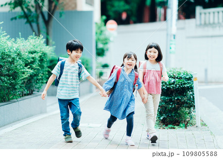 一緒に登校する小学生。 一緒に登校する小学生。 109805588