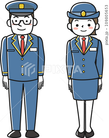 制服を着て立つ女性駅員と男性駅員 109805653