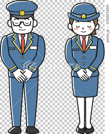 身穿制服的男女車站工作人員鞠躬 109805660
