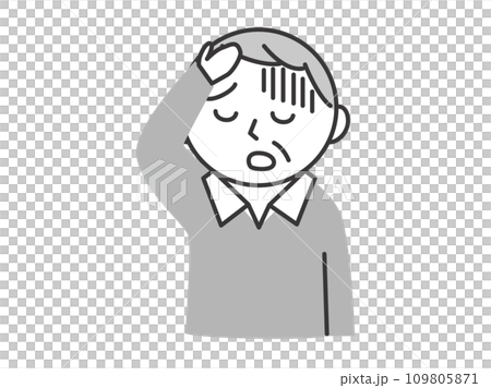 一位老人感覺不舒服、疲勞、頭痛和頭暈的插圖 109805871