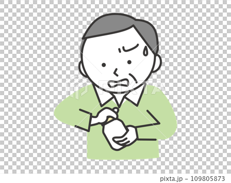 Senior man unable to open bottle cap due to weak grip strength 109805873