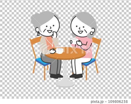 カフェでおしゃべりをするシニア女性の二人組 109806238