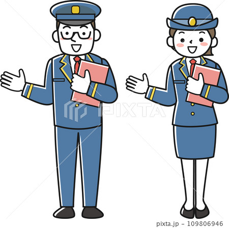 ファイルを手に持って案内する女性駅員と男性駅員 ファイルを手に持って案内する女性駅員と男性駅員 109806946