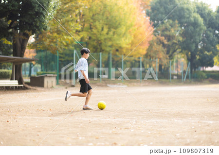 サッカーを楽しむ小学生男子 109807319