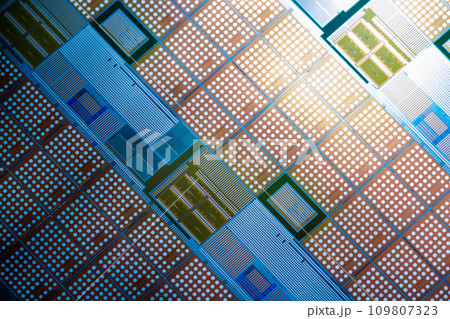 silicone wafer - closeup full-frame macro background for microelectronic chip manufacturing concept silicone wafer - closeup full-frame macro background for microelectronic chip manufacturing concept 109807323