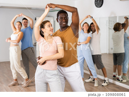 Adult male and young girl dancing pair dance Adult male and young girl dancing pair dance 109808061