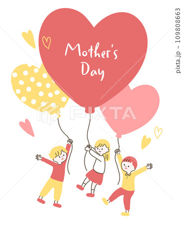 ハートのふうせんを持つ子供たち2_母の日 109808663
