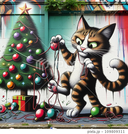 クリスマスツリーを破壊する猫 109809311