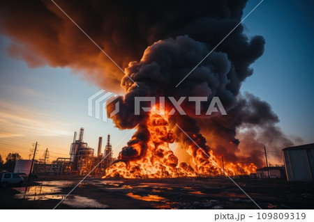 AI-generated content. fire at the elevator of a modern granary 109809319