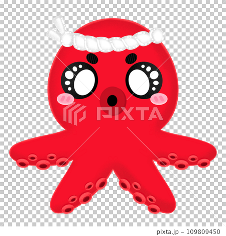 Red Tako Octopus Japanese Style Mascot Character Kawaii Cartoon illustration Japanese Tako 109809450