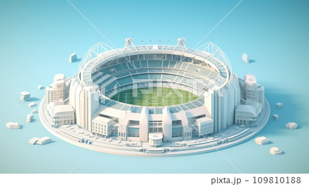 Football stadium on pastel background. 3d concept. Isometric. Generative AI. 109810188