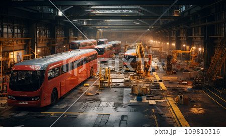 Bus assembly factory. Generative AI. Bus assembly factory. Generative AI. 109810316