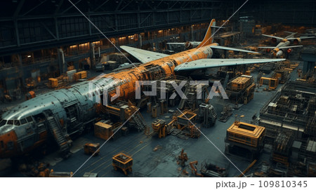 Aircraft assembly factory. Plane assembly factory. Generative AI. Aircraft assembly factory. Plane assembly factory. Generative AI. 109810345
