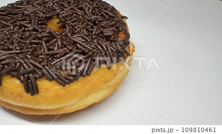 Delicious doughnut, sweet chocolate donut on white background freshly made donut 109810461