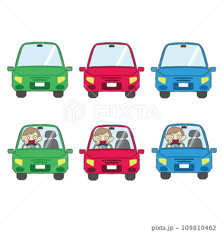 車と車を運転するびっくりした人　イラスト　まとめ　セット 109810462
