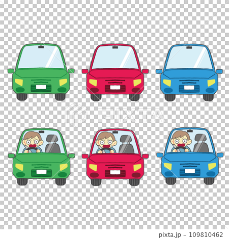 車と車を運転するびっくりした人　イラスト　まとめ　セット 109810462