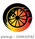 Car wheel with fire flame, car service emblem.  109810582