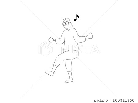 踊るおだんごヘアの男性 シンプルな線画イラスト 踊るおだんごヘアの男性 シンプルな線画イラスト 109811350
