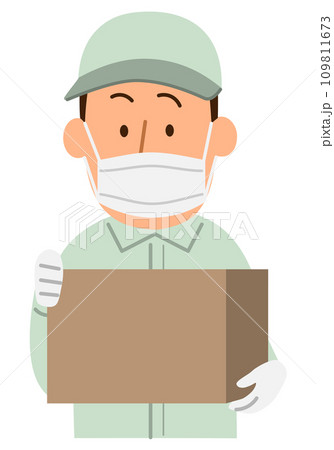 荷物を届けるマスクの作業員の男性1 109811673