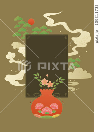 Korean traditional illustration with lucky pocket and plants. Korean traditional illustration with lucky pocket and plants. 109811733