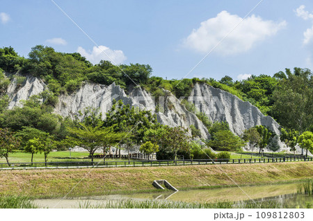 Badlands Geological landscape of Tianliao Moon World Scenic Area in Kaohsiung, Taiwan. it's famous for its similarity to the landscape of the Moon's surface. 109812803