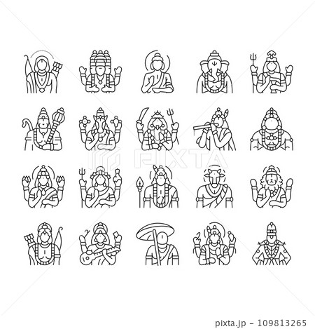 god indian hindu lord krishna icons set vector 109813265