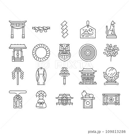 shinto japan japanese temple icons set vector 109813286