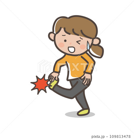 足底筋膜炎で足の裏が痛くて走れない女性ランナーのイラスト 109813478