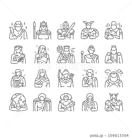 greek god mythology ancient icons set vector 109813504