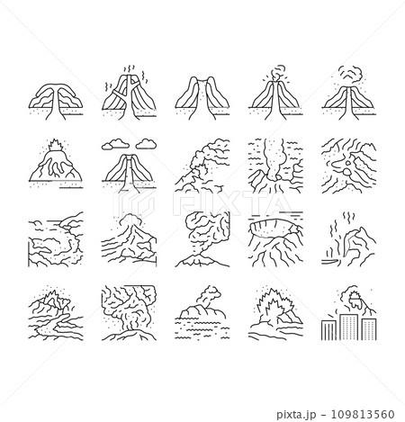 volcano lava eruption nature icons set vector 109813560