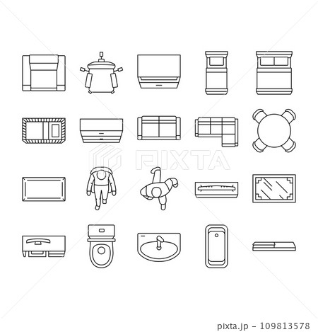 floor plan interior furniture icons set vectorのイラスト素材 [109813578] - PIXTA