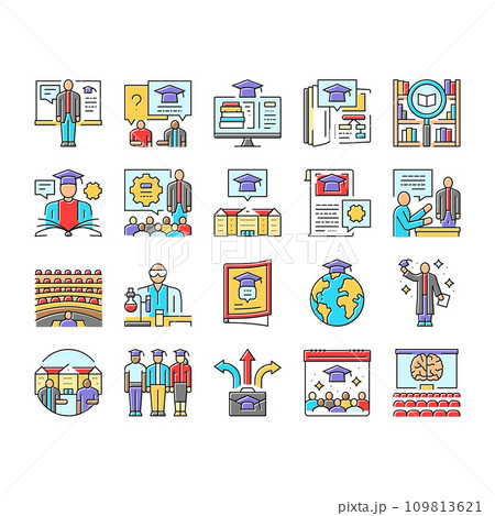 college teacher student class icons set vectorのイラスト素材 [109813621] - PIXTA