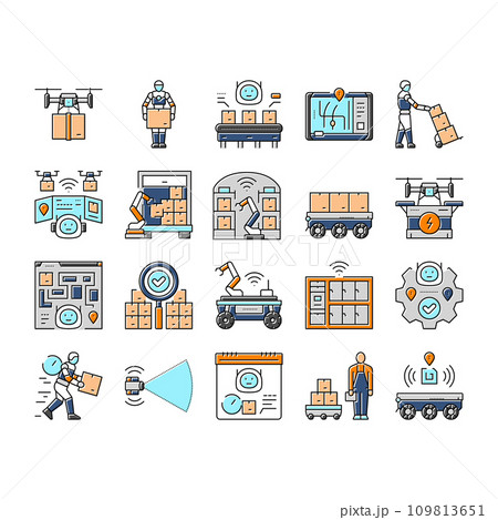 delivery autonomous robot icons set vector delivery autonomous robot icons set vector 109813651
