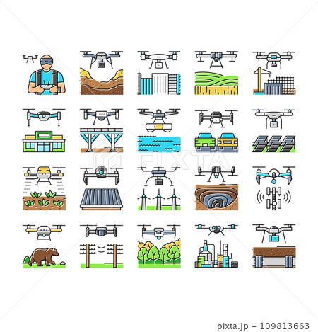 drone commercial use icons set vector 109813663