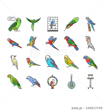 parrot bird blue animal tropical icons set vector 109813749