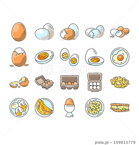 egg chicken hen food farm icons set vector egg chicken hen food farm icons set vector 109813779