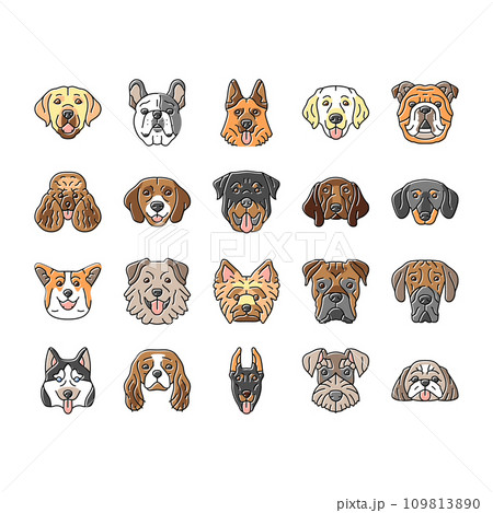 dog puppy pet animal cute icons set vector 109813890